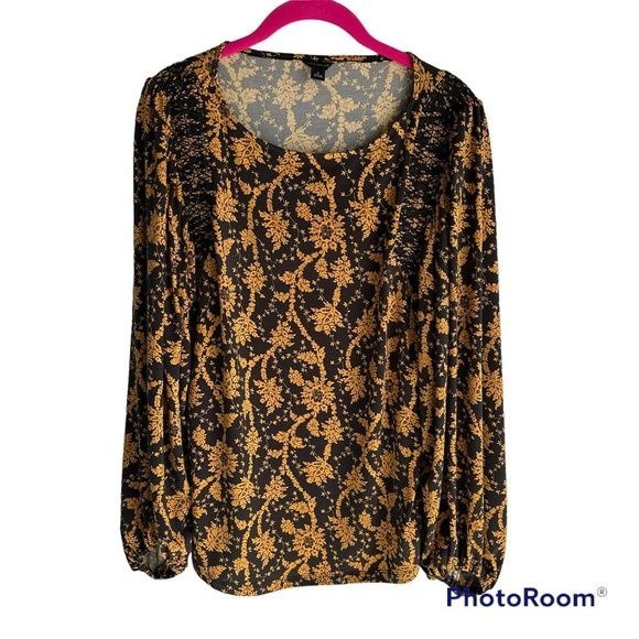 ANN TAYLOR Peppercorn Floral Lydia Boatneck Puff Sleeve Ladies Career Top, M - Picture 2 of 7